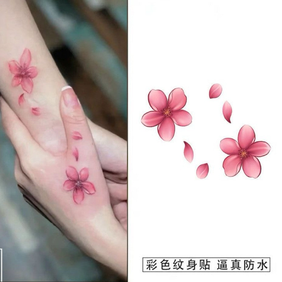 Wholesale Beautiful Cherry Blossom Colorful Tattoo Stickers for Young Girls, Sweet and Sexy Arm, Leg, Collarbone Flower Tattoo Stickers for Women